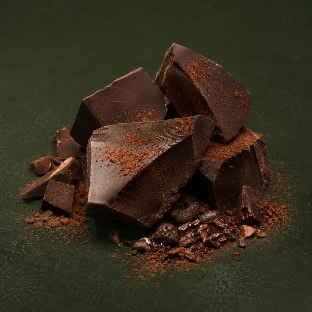 Dark chocolate chunks and cocoa nibs