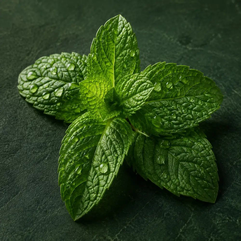 Fresh mint leaves with natural water droplets